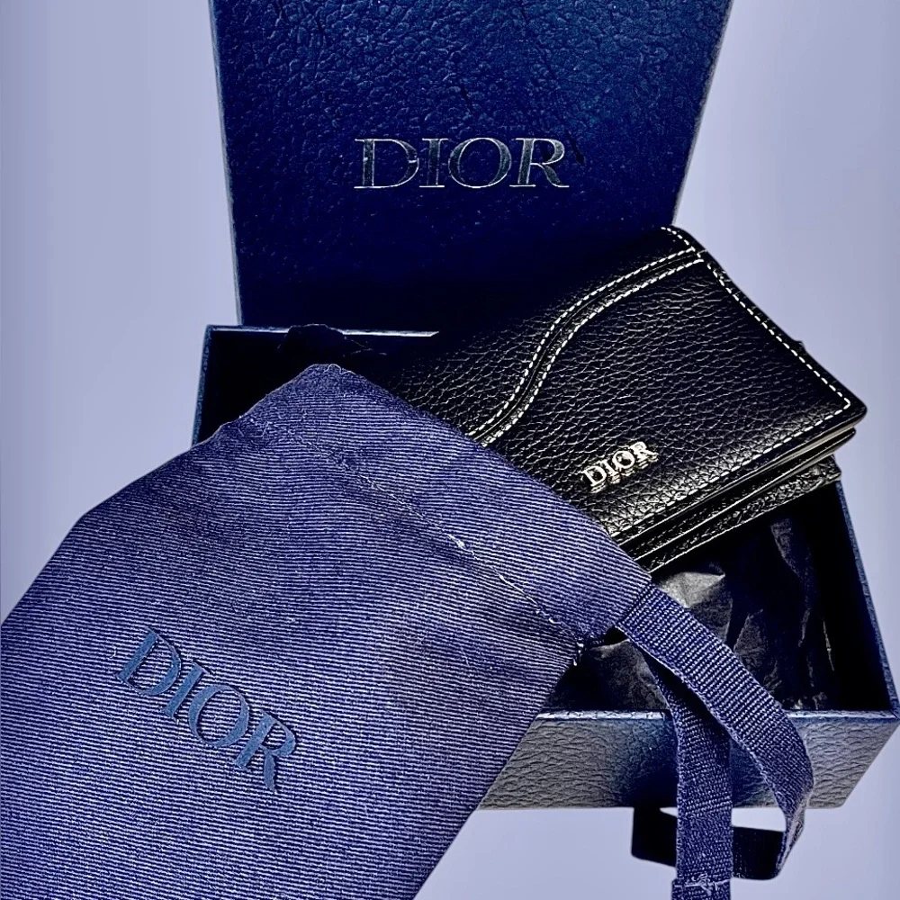 Dior NWOT Leather Wallet with Box&Dust bagPebbled black leather/white stitching